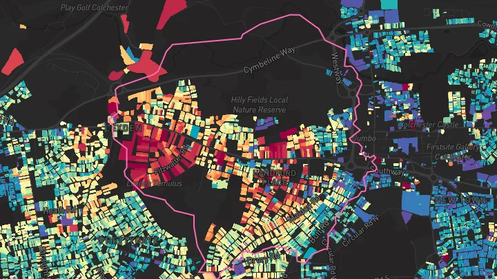 House price heatmap showing property values across Colchester