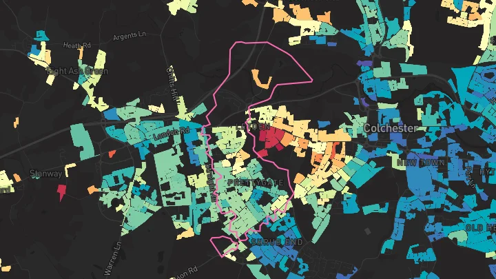 House price heatmap showing property values across Colchester