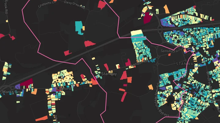 House price heatmap showing property values across Stanway