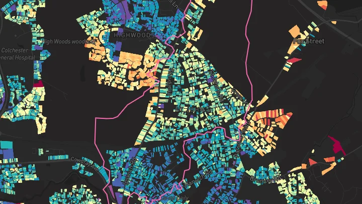 House price heatmap showing property values across Colchester