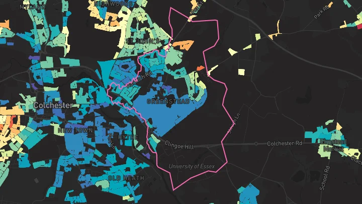 House price heatmap showing property values across Colchester