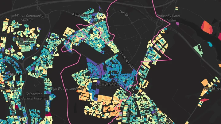 House price heatmap showing property values across Highwoods