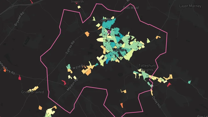 House price heatmap showing property values across Tiptree