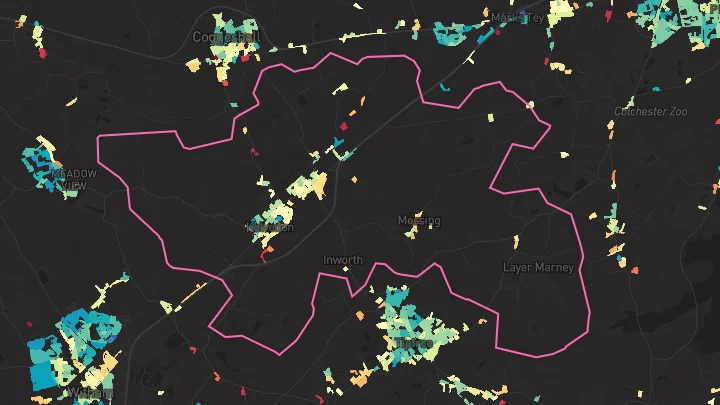 House price heatmap showing property values across Kelvedon