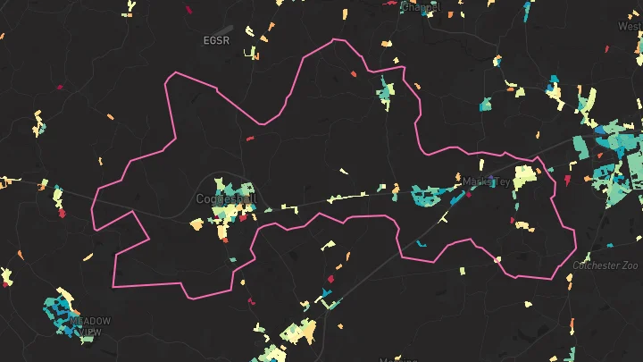 House price heatmap showing property values across Coggeshall
