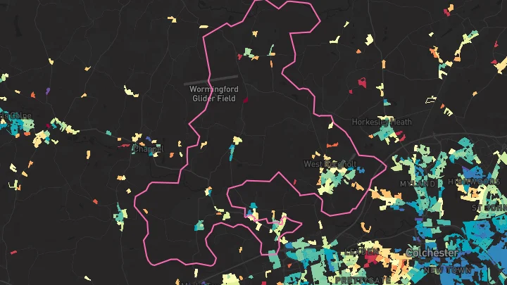 House price heatmap showing property values across West Bergholt