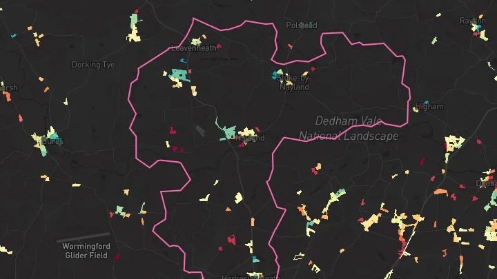 House price heatmap showing property values across Great Horkesley