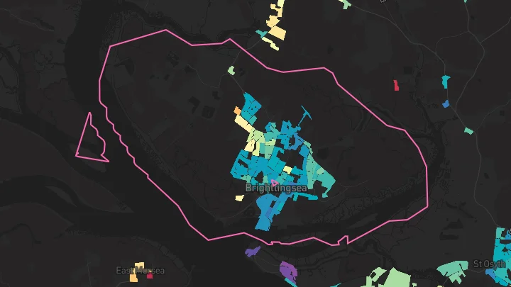 House price heatmap showing property values across Brightlingsea
