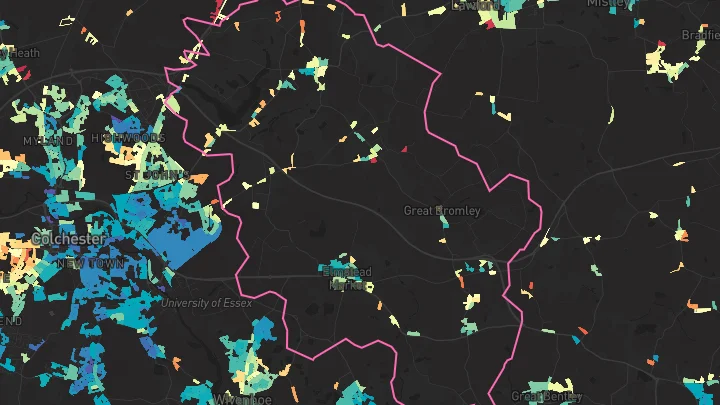 House price heatmap showing property values across Elmstead