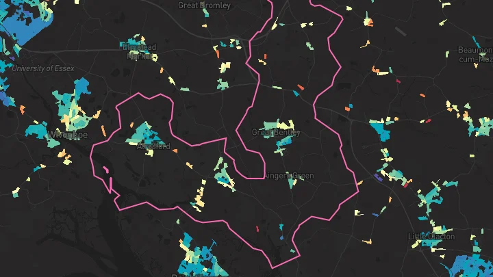 House price heatmap showing property values across Great Bentley