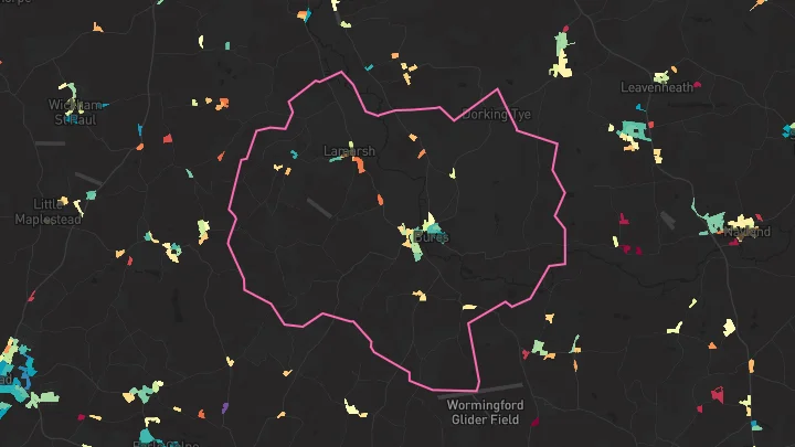 House price heatmap showing property values across Bures