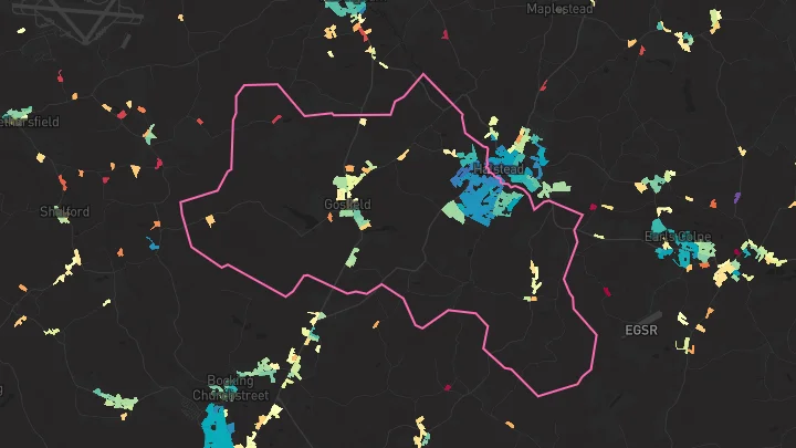 House price heatmap showing property values across Halstead