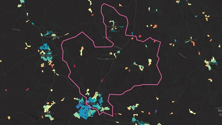 House price heatmap showing property values across Halstead