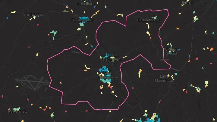 House price heatmap showing property values across Sible Hedingham