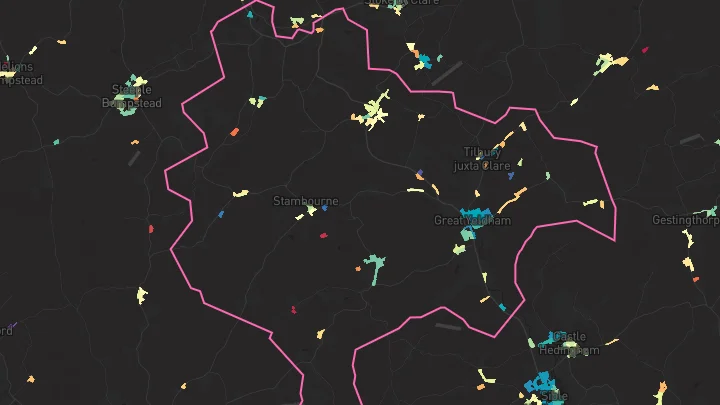 House price heatmap showing property values across Great Yeldham