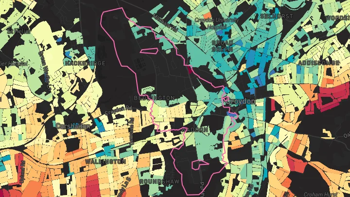 House price heatmap showing property values across Waddon