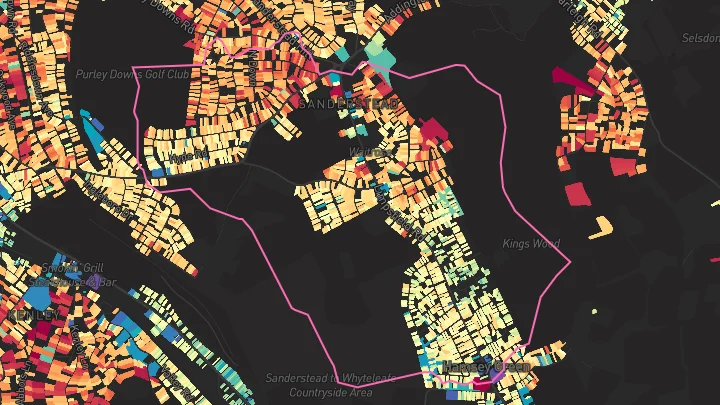 House price heatmap showing property values across Upper Warlingham