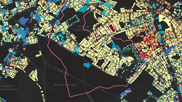 House price heatmap showing property values across Mitcham Eastfields