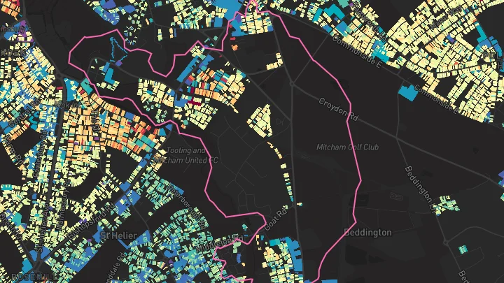 House price heatmap showing property values across Mitcham