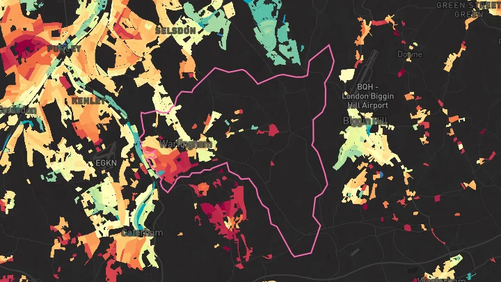 House price heatmap showing property values across Upper Warlingham