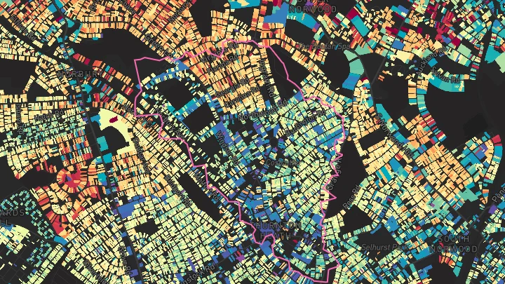 House price heatmap showing property values across Thornton Heath