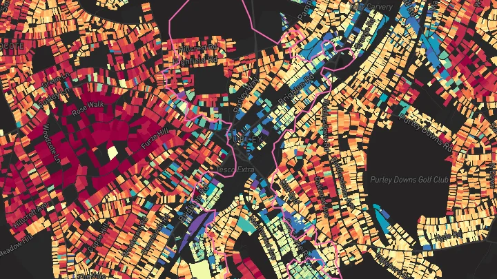 House price heatmap showing property values across Purley