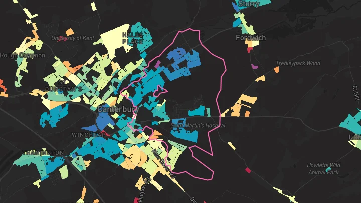 House price heatmap showing property values across Canterbury