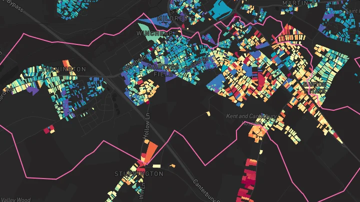 House price heatmap showing property values across Canterbury