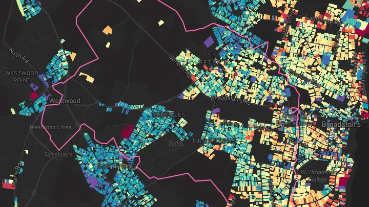 House price heatmap showing property values across Broadstairs