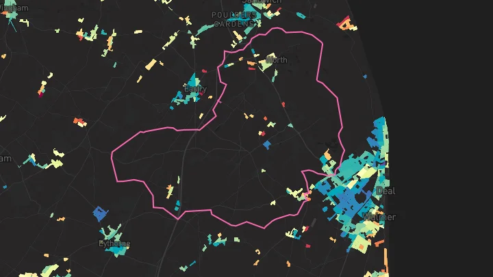 House price heatmap showing property values across Sholden