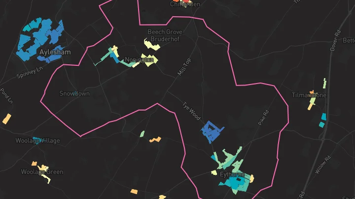 House price heatmap showing property values across Eythorne