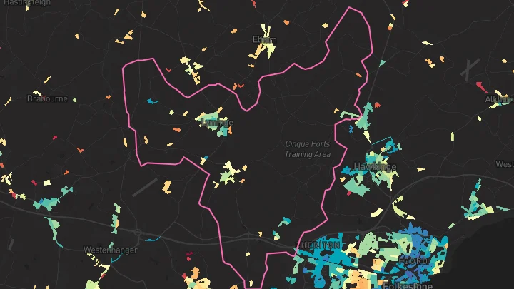 House price heatmap showing property values across Lyminge