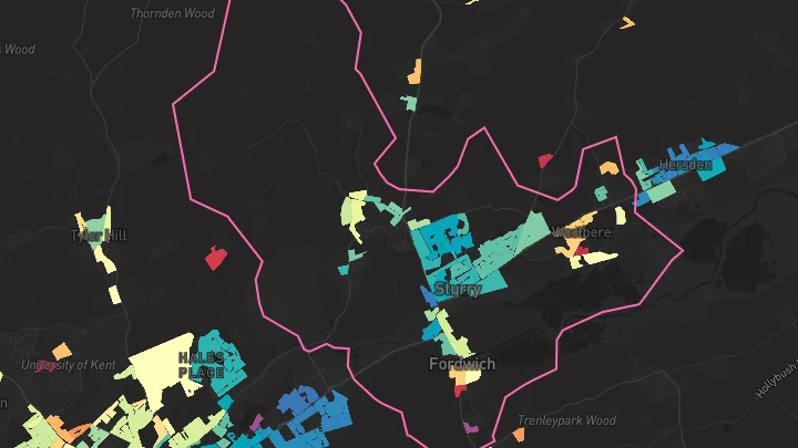 House price heatmap showing property values across Sturry