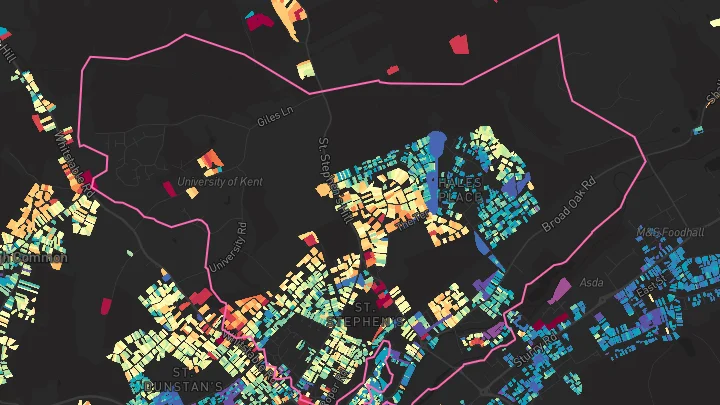 House price heatmap showing property values across Canterbury