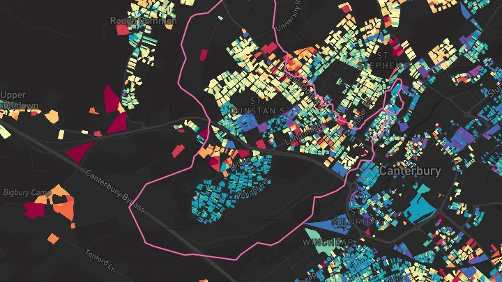 House price heatmap showing property values across Canterbury