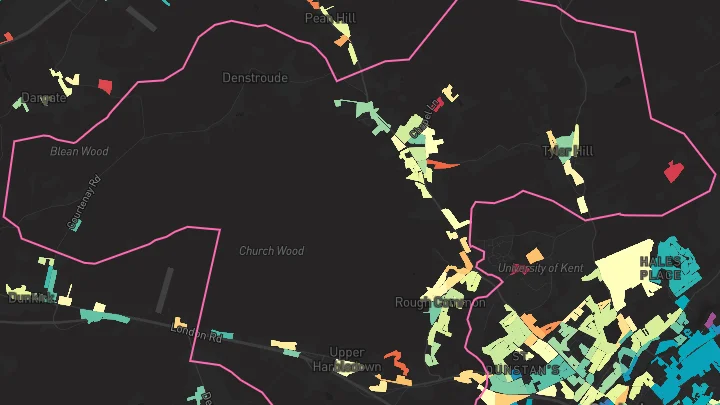 House price heatmap showing property values across Blean
