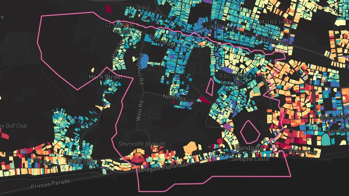 House price heatmap showing property values across Sandgate