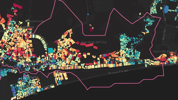 House price heatmap showing property values across Hythe