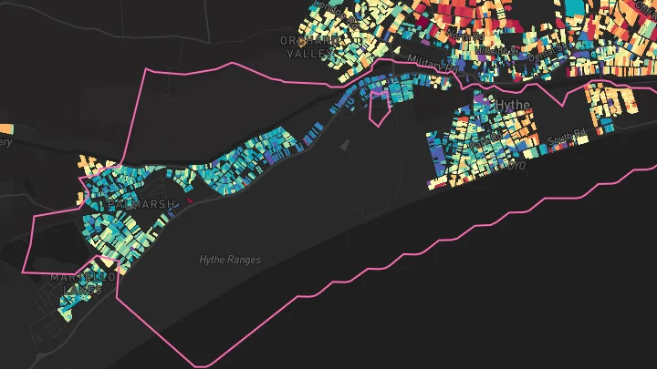 House price heatmap showing property values across Hythe