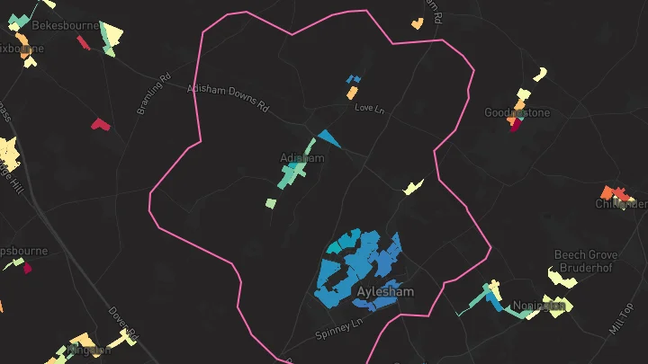 House price heatmap showing property values across Aylesham