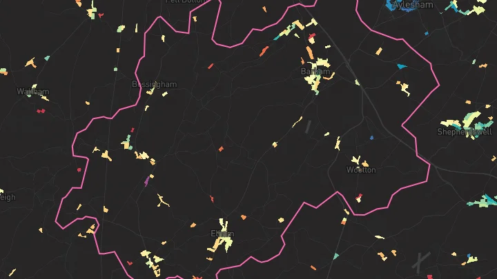 House price heatmap showing property values across Elham