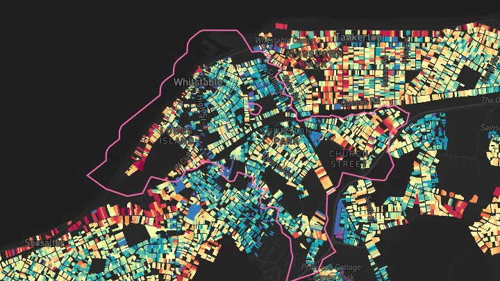 House price heatmap showing property values across Whitstable