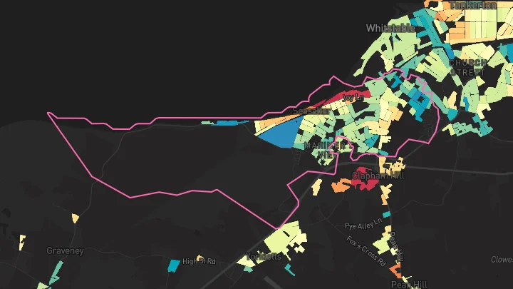 House price heatmap showing property values across Whitstable