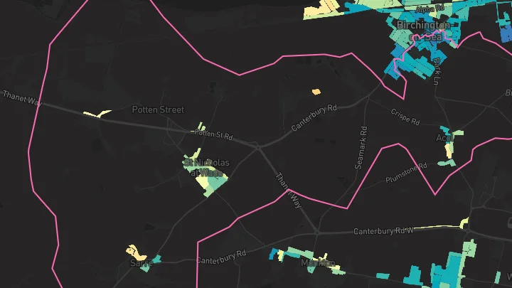 House price heatmap showing property values across Birchington