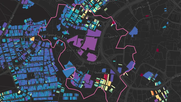 House price heatmap showing property values across Coundon