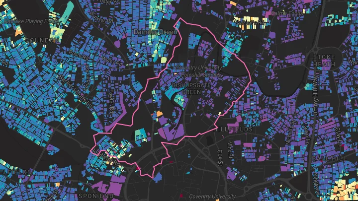 House price heatmap showing property values across Radford