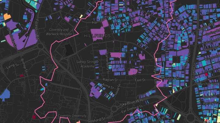 House price heatmap showing property values across Hillfields