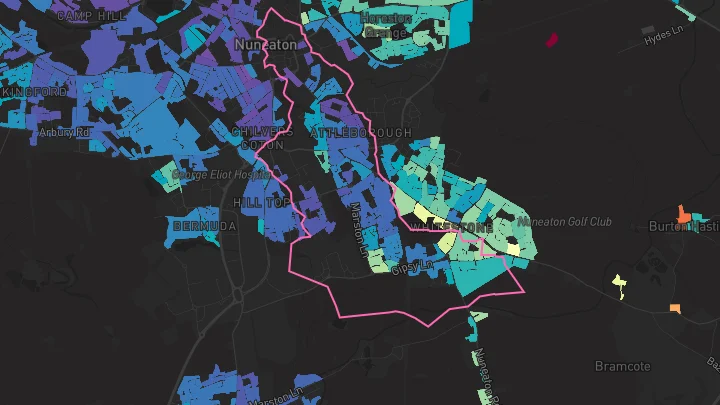 House price heatmap showing property values across Nuneaton