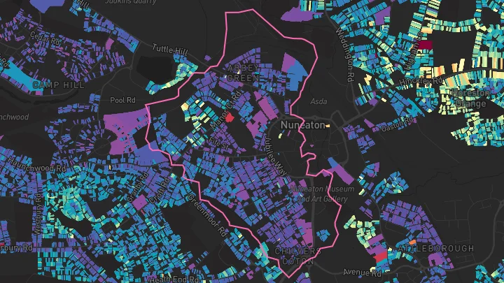 House price heatmap showing property values across Nuneaton