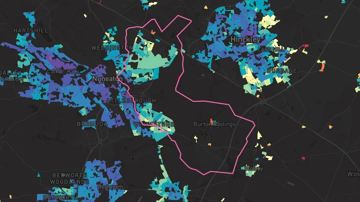 House price heatmap showing property values across Nuneaton